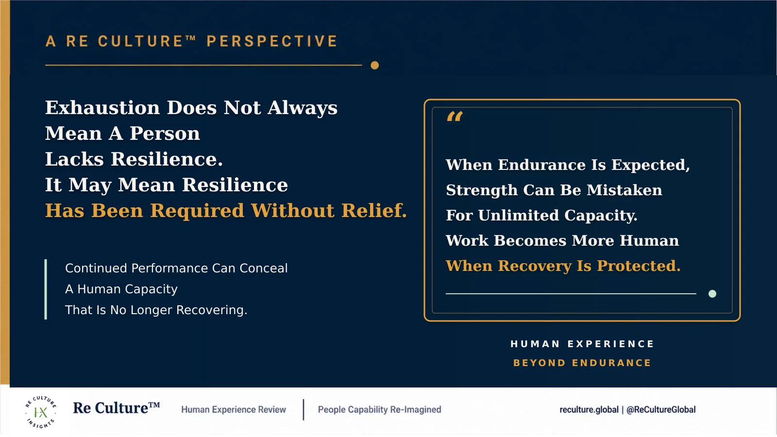 Re Culture™ X Perspective Card 16 On Exhaustion, Resilience Without Relief, And Protected Recovery